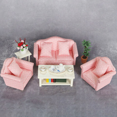 1:12 Dollhouse dollhouse mini furniture living room furniture pink polka dot sofa three-piece set with pillow