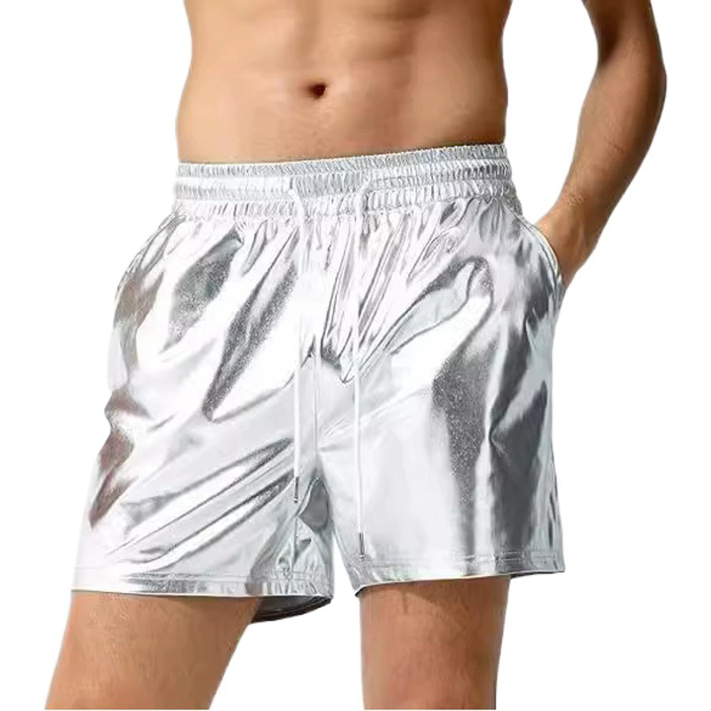 Европейские и американские трансграничные мужские блестящие кожаные шорты мужские повседневные трехцветные шорты мужские пляжные брюки