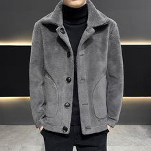 冬季加绒加厚棉服外套男士仿羊羔毛双面穿棉衣修身仿皮毛一体夹克