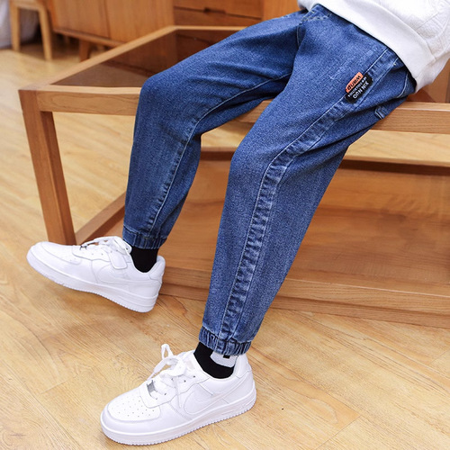Children's Boys Washed Soft Jeans Spring Pants 2024 New Style Unisex Big Kids Fashion Spring Pants Trendy