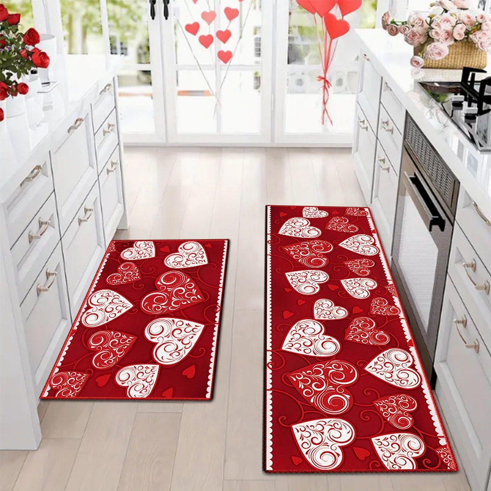 Amazon día de San Valentín alfombra de piso de cocina doméstica dos piezas conjuntos de alfombra de piso resistente a la suciedad y alfombra de puerta de entrada