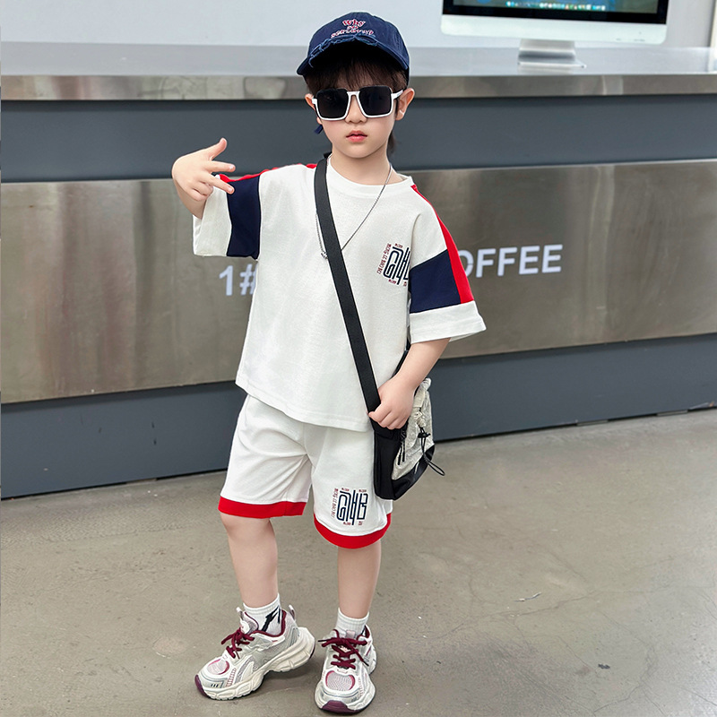 8081 ropa para niños traje para niños 2025 nuevo verano atractivo vestido de verano de manga corta de dos piezas ropa de bebé delgada