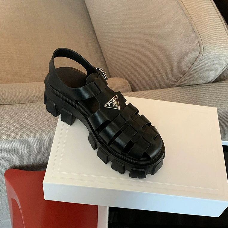 Версия из овчины ~ Тканые сандалии из натуральной кожи на толстой подошве в сказочном стиле для женщин, летние туфли в виде свиной клетки, босоножки на платформе на высоком каблуке с вырезом Baotou