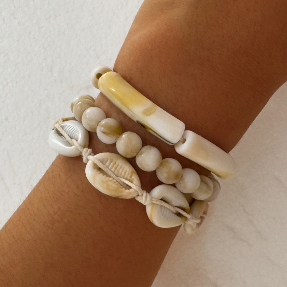 European and American Jewelry, Retro Ethnic Style Acrylic Curved Tube Beaded Bracelet, Color-Blocking Gradient Woven Shell Bracelet