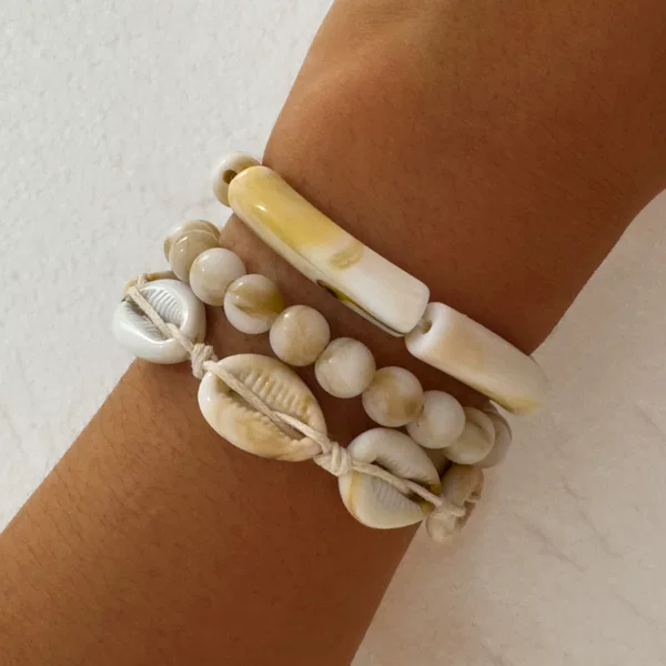 European and American Jewelry, Retro Ethnic Style Acrylic Curved Tube Beaded Bracelet, Color-Blocking Gradient Woven Shell Bracelet
