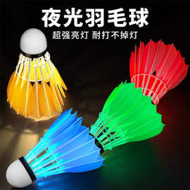 夜光羽毛球子塑料防风耐打室户外训练尼龙夜间荧光灯带发光羽毛球