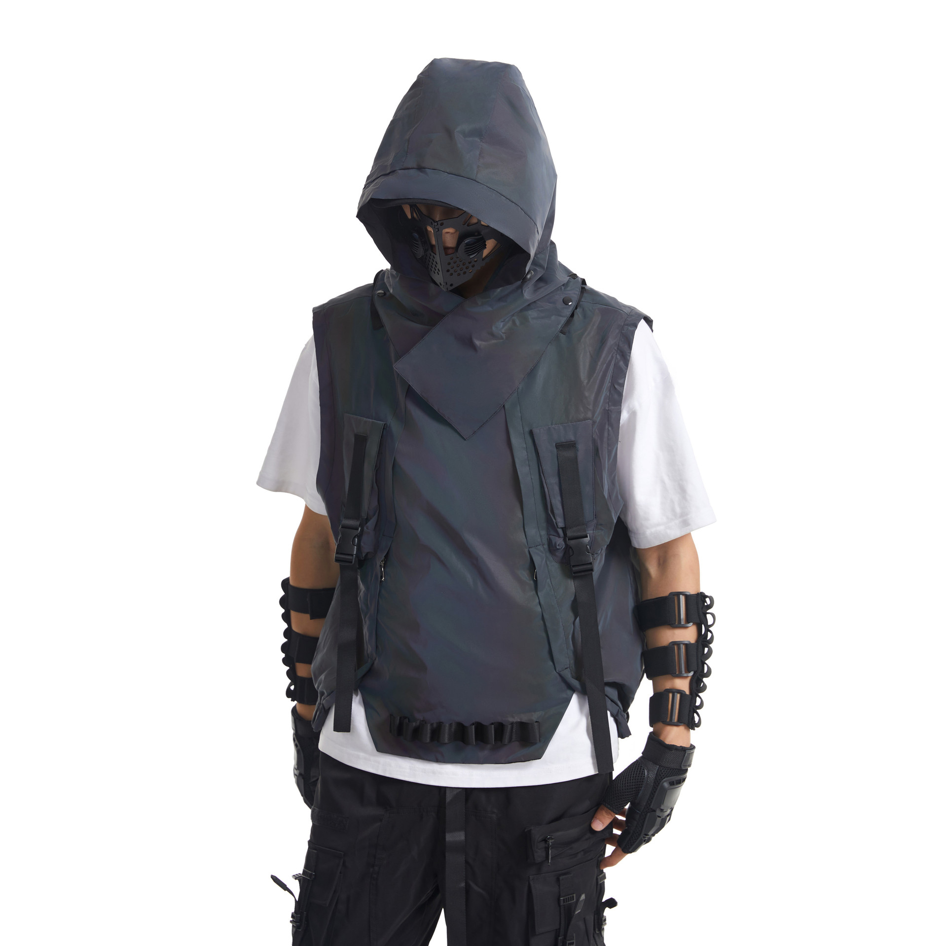 Herrenbekleidung Funktionelle, farbenfrohe Warnweste im Outdoor-Stil, multifunktionale taktische Kapuzenweste, Arbeitskleidung, Pulloverweste_voghion.com