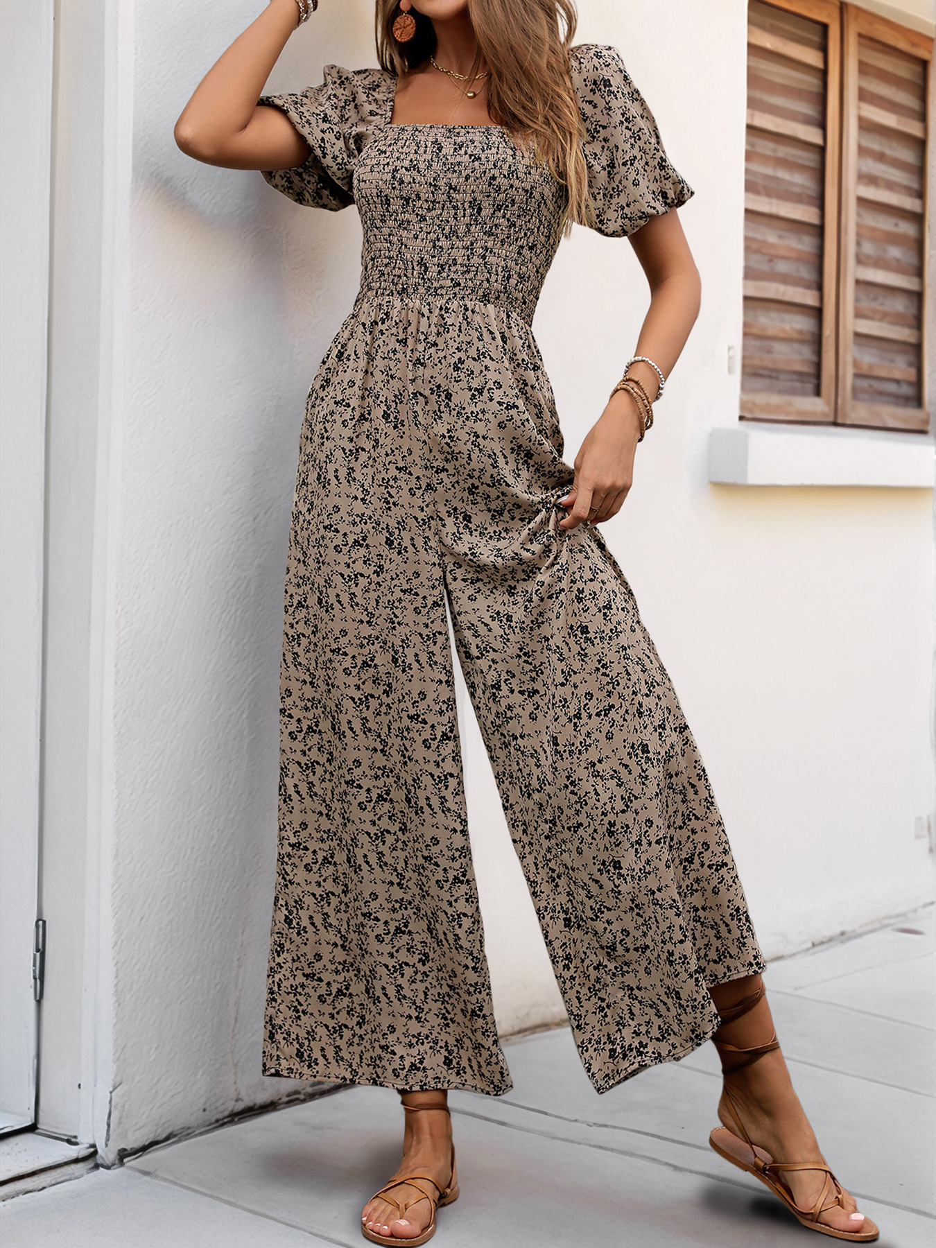 Fashion Women's Wide-leg Pants Printed Jumpsuit Image 9
