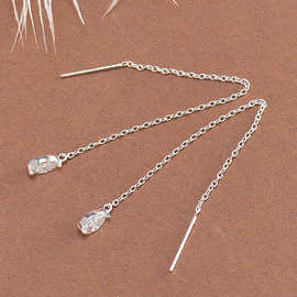 日韩风新款时尚s925纯银耳钉女式钻石长款耳线耳针时尚气质银耳钉