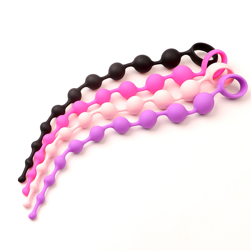 Extra Long Silicone Anal Plug, Ten-Bead Design, Rose Red Adult Toy — detail image 9