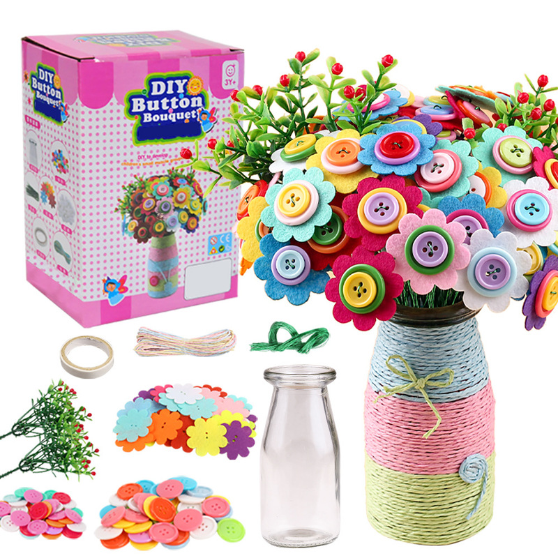 Button painting bouquet handmade diy production material package children's kindergarten Women's Day Mother's Day button painting