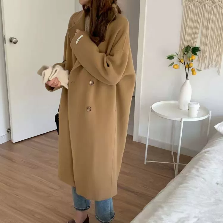 2021 осенне-зимнее Новое двустороннее шерстяное пальто в Корейском стиле, свободное повседневное однотонное пальто выше колена, поддержка, цельная доставка