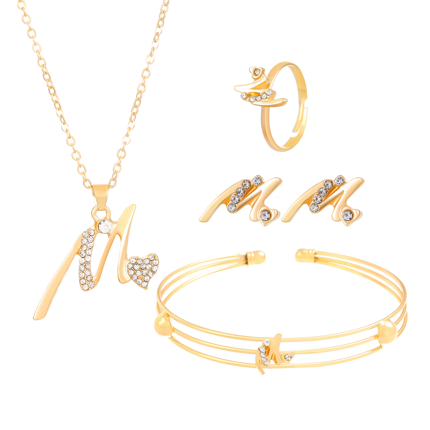 Nuevo diamante transfronterizo mariposa amor joyería traje ins estilo europeo y americano diseño creativo collar en forma de corazón conjunto de cuatro piezas