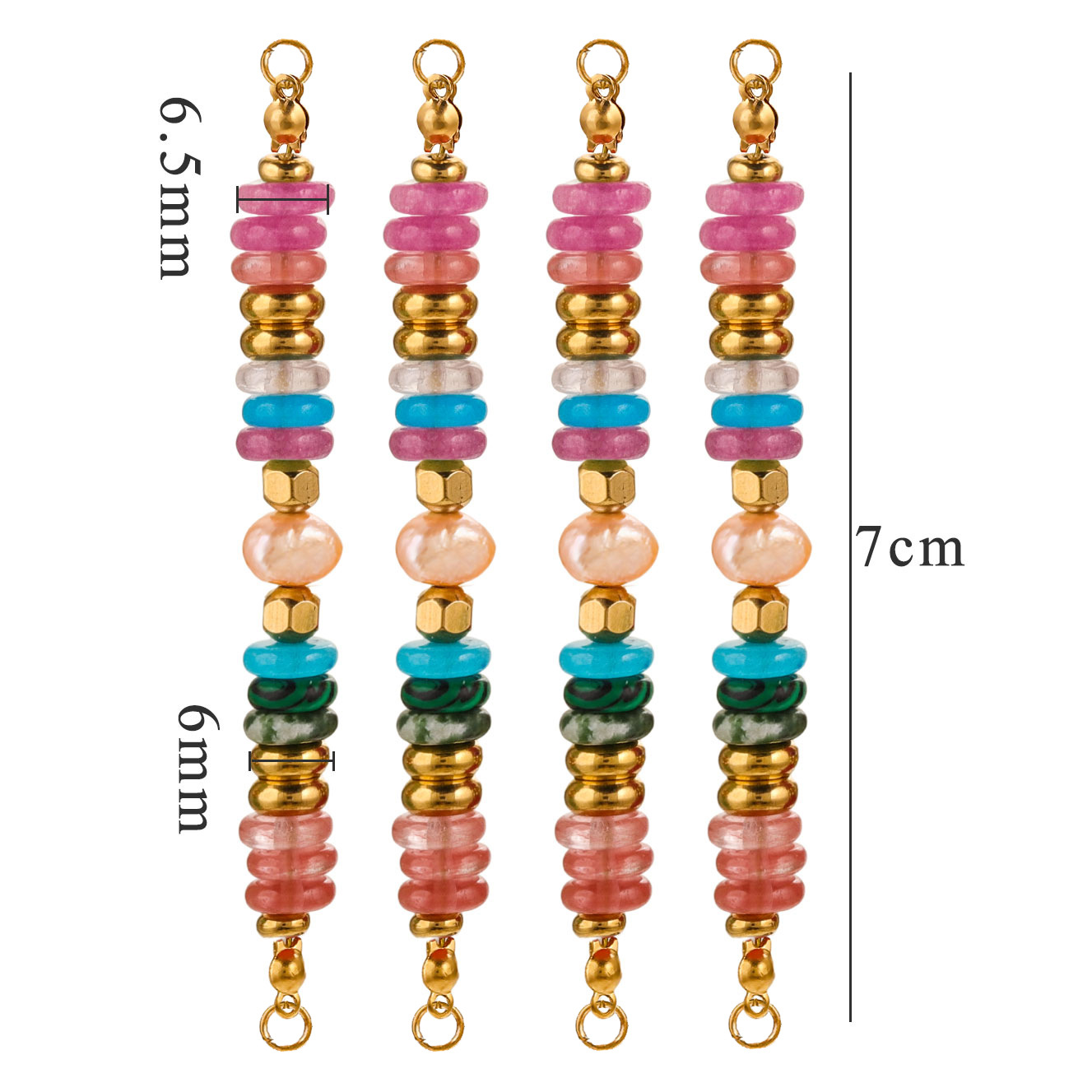 Perlas de piedra natural con cuentas de bricolaje de acero inoxidable, joyería al por mayor de color retro de nicho europeo y americano, colgante de doble orificio