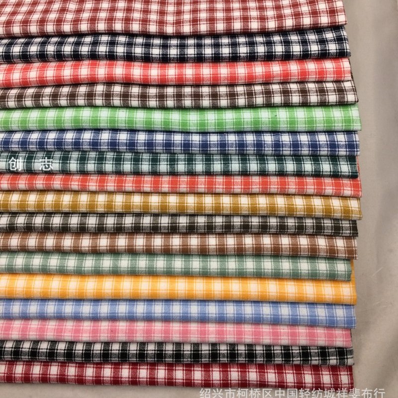 小格子水洗布春夏秋女装长袖衬衫时装休闲服短袖梭织淘现货先染布