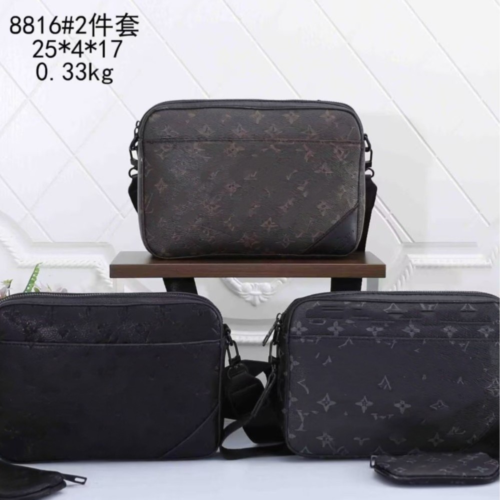 New men's single-shoulder crossbody three-in-one messenger bag, printed fashion cowhide clutch bag, large-capacity storage bag