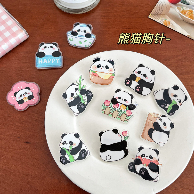 Cartoon Panda Decorative Brooch Student Inspirational Text Jewelry Badge Cute Pendant Small Gift Acrylic Pin