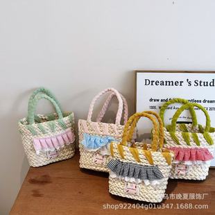 Ns Style Summer Korean Style Children's Handbag Girl's Baby's Woven Bag Hand Bag Small Square Bag Beach Straw Bag