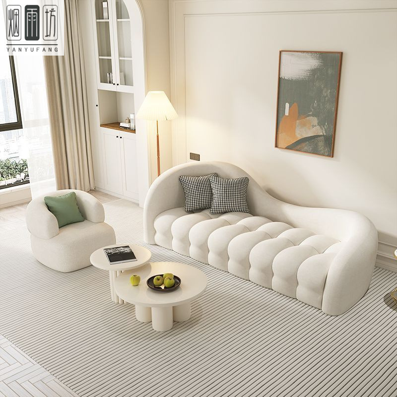 Cream-Colored Minimalist Sofa for Home Use in Living Room, Beauty Salon, Balcony, Bedroom, Nail Salon, Internet-Famous French-Style Minimalist Sofa