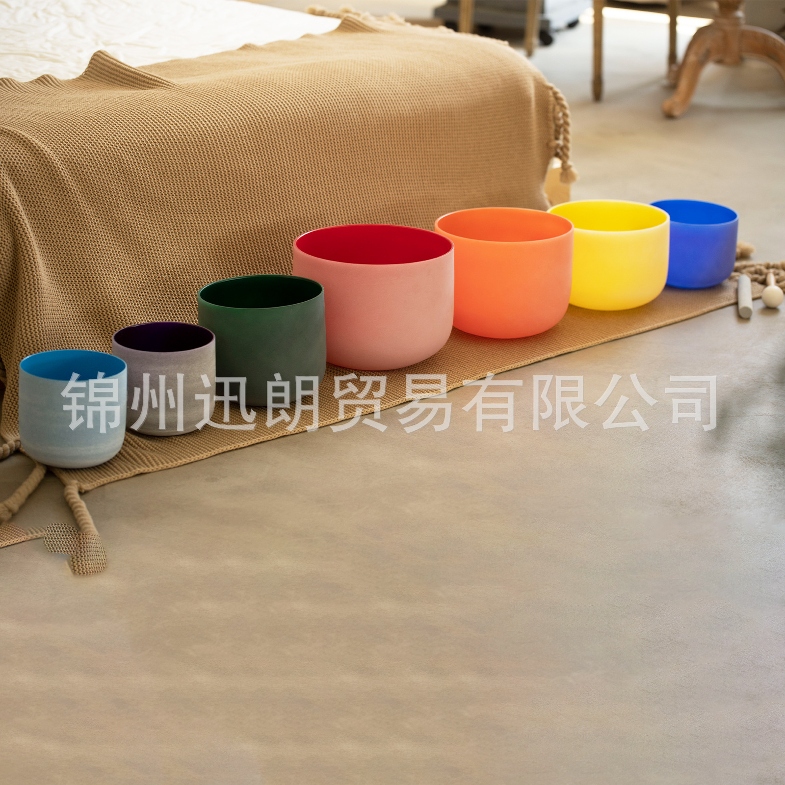 彩色水晶钵颂钵瑜伽冥想钵红黄七色音疗钵钵音碗净心钵减压唱歌碗