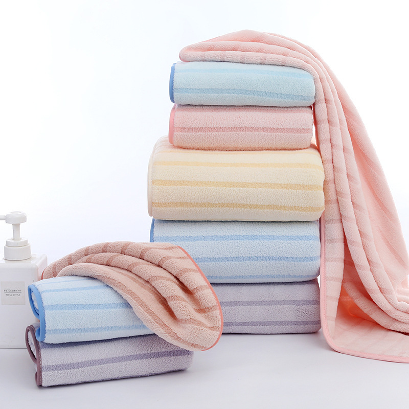 Cationic Wide and Narrow Coral Fleece Set Towel Student Skin-Friendly Soft Water Absorbent Breathable Thick Towel Bath Towel Gift Box suit