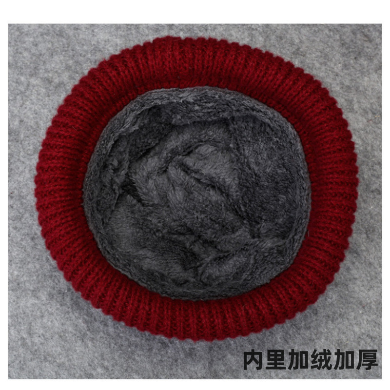 冬季中老年人妈妈盆帽加绒加厚保暖毛线针织帽冬天女帽子围巾套装|undefined