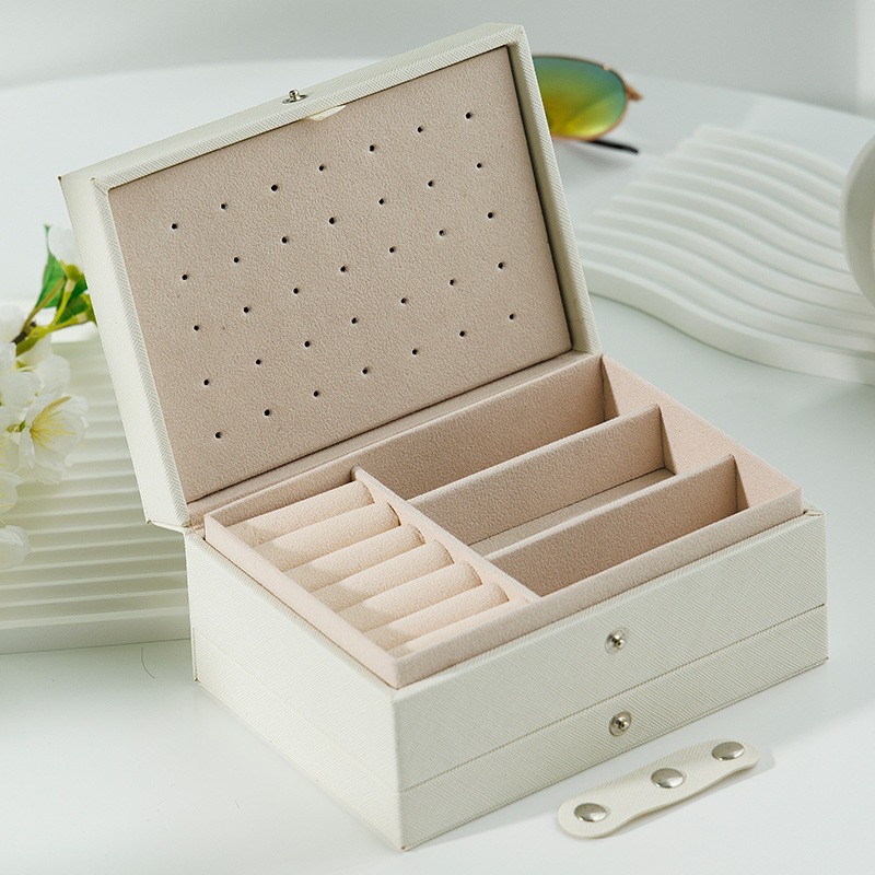 Caja de joyería pequeña portátil, caja de almacenamiento de joyas de tres capas, caja de joyería, caja para collares, caja para anillos, caja para pendientes, caja multifuncional image 8