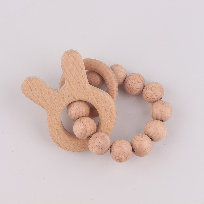 Europa y América niños pulsera de madera animal beech goma de madera perla recién nacido mordida le mordida molar pulsera
