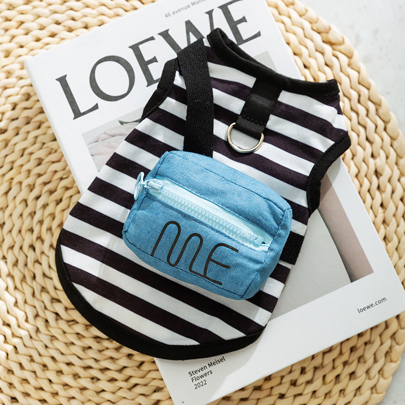 Primavera y verano Perro Rayas Tridimensional Cremallera Mochila Rayas Chaleco para perros pequeños y medianos Gato Ropa para perros de dos patas