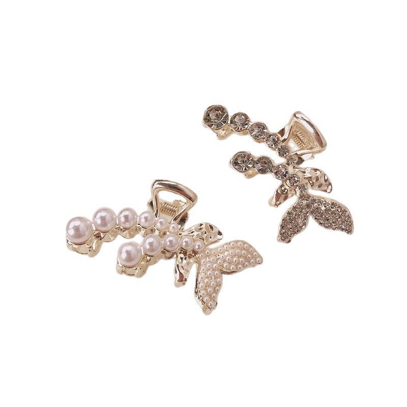 Pequeña perla mariposa diamante clip de agarre de metal clip de cabello de verano después de la cabeza de hadas tiburón clip de cabello mujer