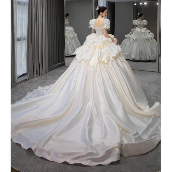 Wedding Dress 2025 New Bridal French Satin Main Wedding Dress Vintage Elegant Heavy Industry Luxury Small Large Tail Women