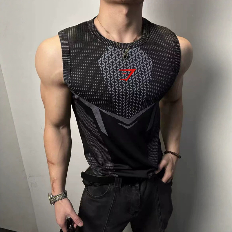 Gym Shark American-Style Versatile Men's Fitness Vest Quick-Drying Breathable Elastic Tight-Fitting Sports Training Top Gym Shark American-Style Versatile Men's Fitness Vest Quick-Drying Breathable Elastic Tight-Fitting Sports Training Top
