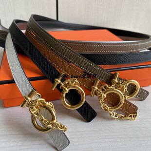 First layer cowhide ~ chain decoration pin buckle round buckle belt suit waist seal pig nose buckle women's belt genuine leather pants bag