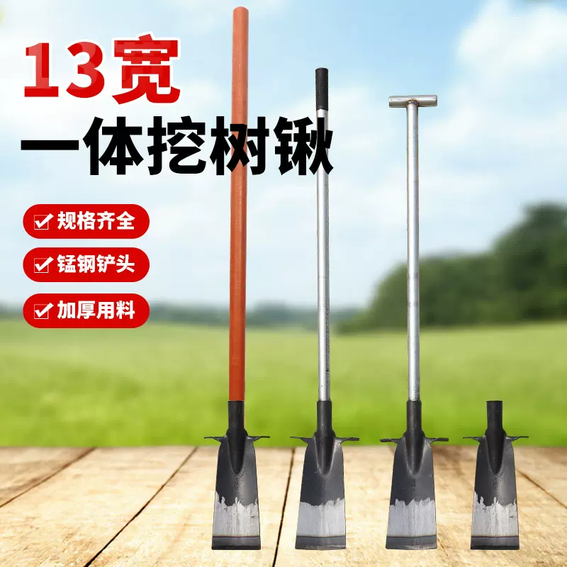 13宽一体锰钢挖树锹专业挖土挖笋专用锄头户外移树根锹电杆洞工具