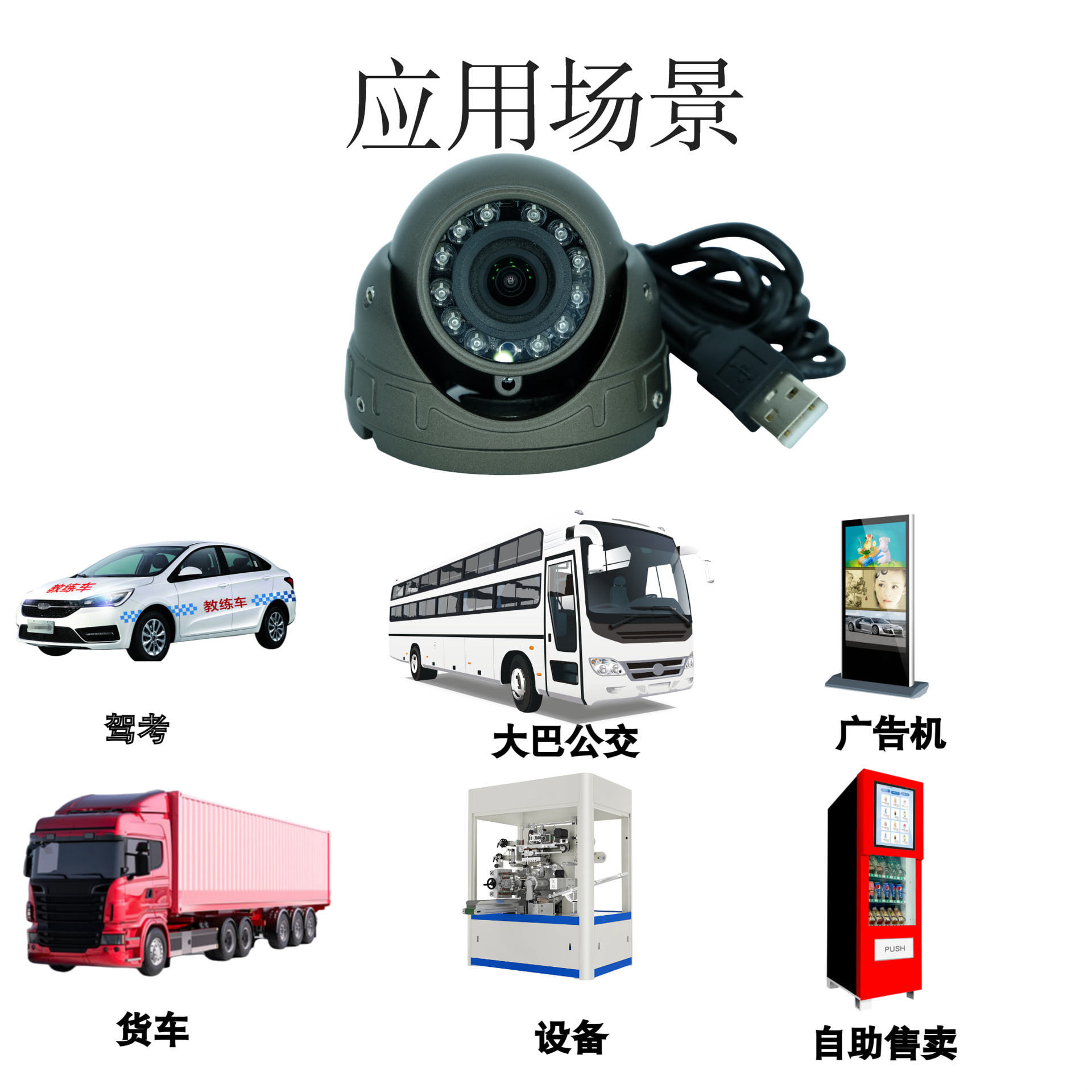 Cross-border USB car interior high-definition night vision driving test metal conch hemisphere car-mounted surveillance camera OTG