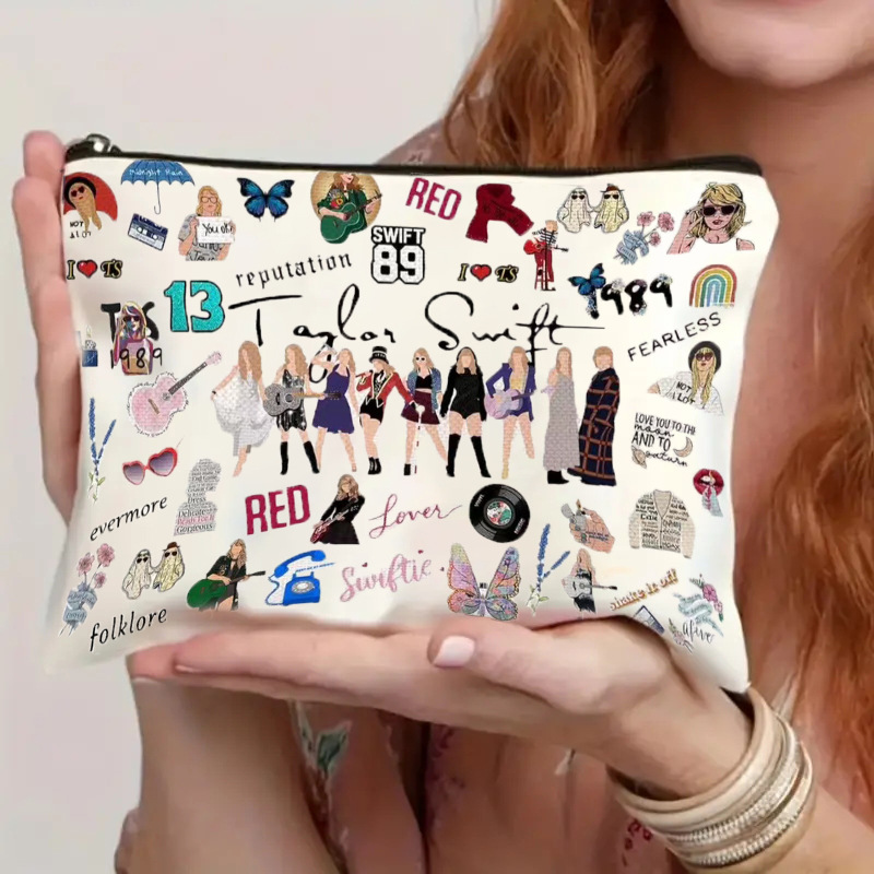 Bolsa de Cosméticos Impermeable de Lino con Estampado Doble Cara de Taylor Swift, Venta Directa de Fábrica, Éxito de Ventas en Amazon Internacional