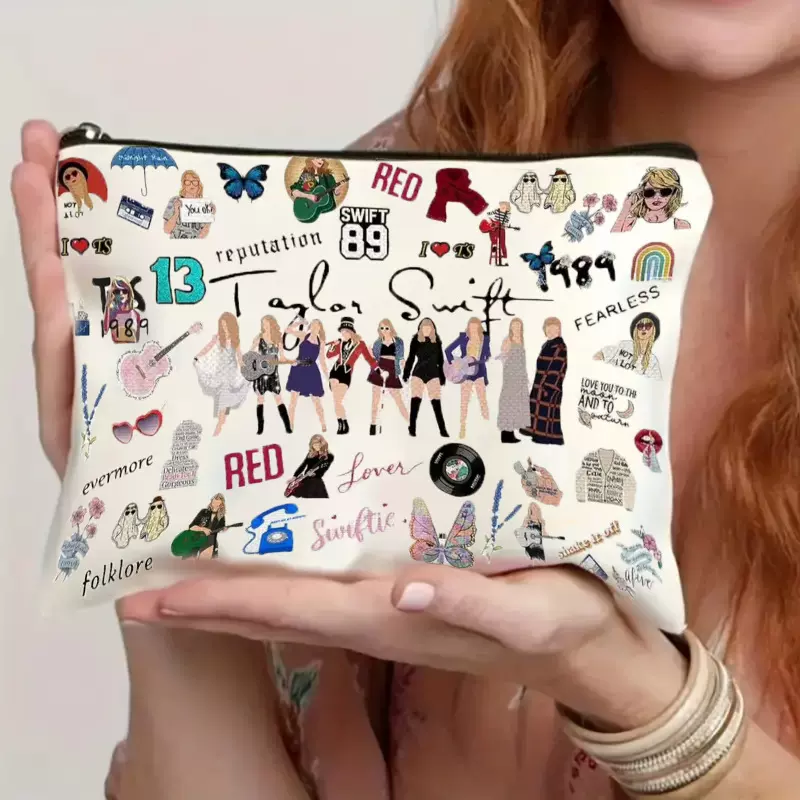 厂家直销跨境亚马逊爆款泰勒斯威夫特防水亚麻双面印花化妆包