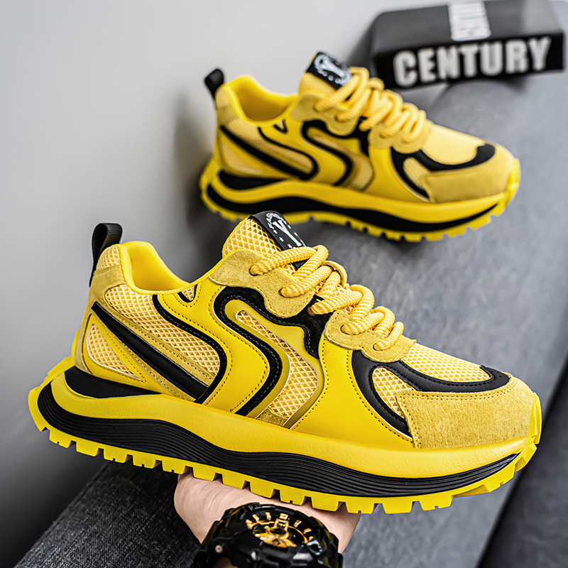 Men's Shoes 2025 Summer New Breathable Mesh Shoes Thick-Soled Non-Slip Wear-Resistant Sports Shoes Men's Casual Dad Shoes