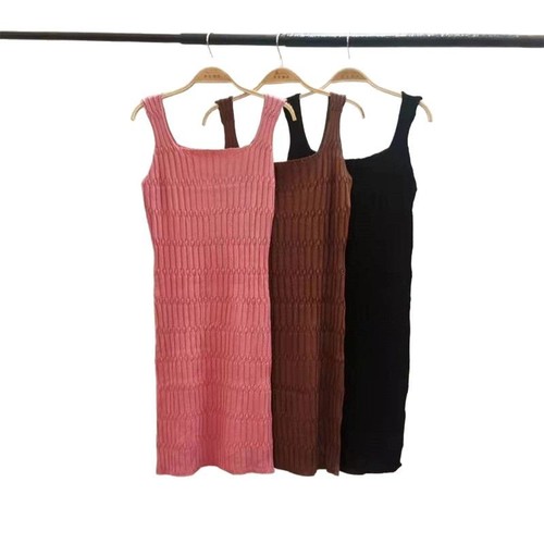 2007# Summer and Spring Sleeveless Dress with 3D Braided Design, Highlights Collarbone, Straps, Bodycon Knit Short Skirt