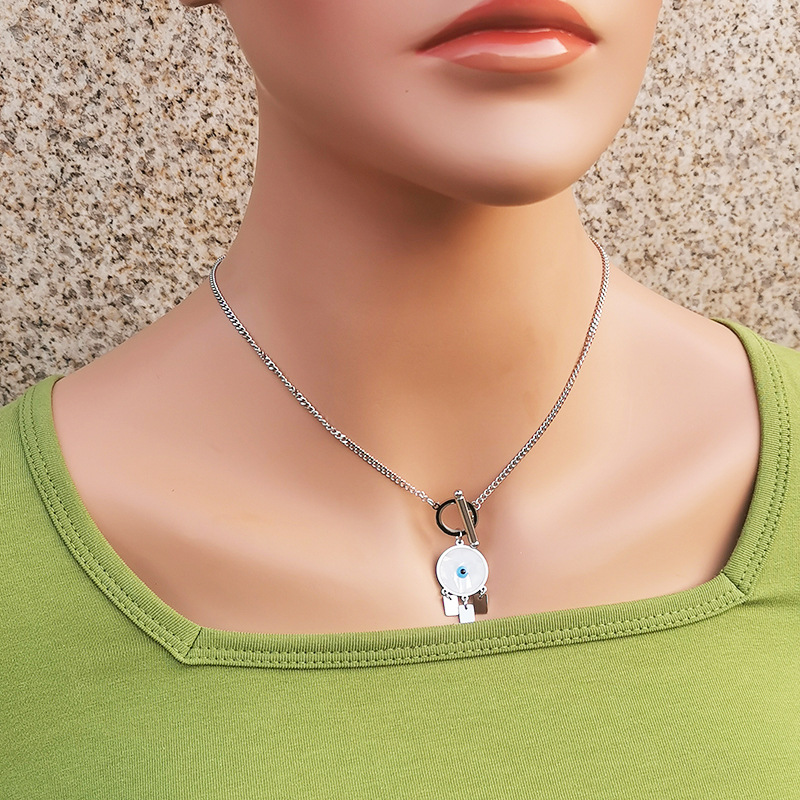 Fashion Eye Stainless Steel Inlay Shell Pendant Necklace 1 Piece