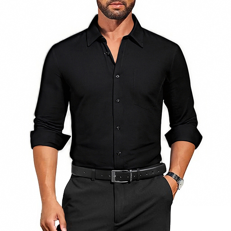 Camisa blanca de manga larga para hombre de primavera delgada de Amazon, transpirable elástico y antiarrugas, top profesional de negocios de color sólido para hombre