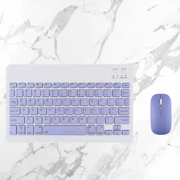 Purple keyboard, mouse charging, bluetooth
