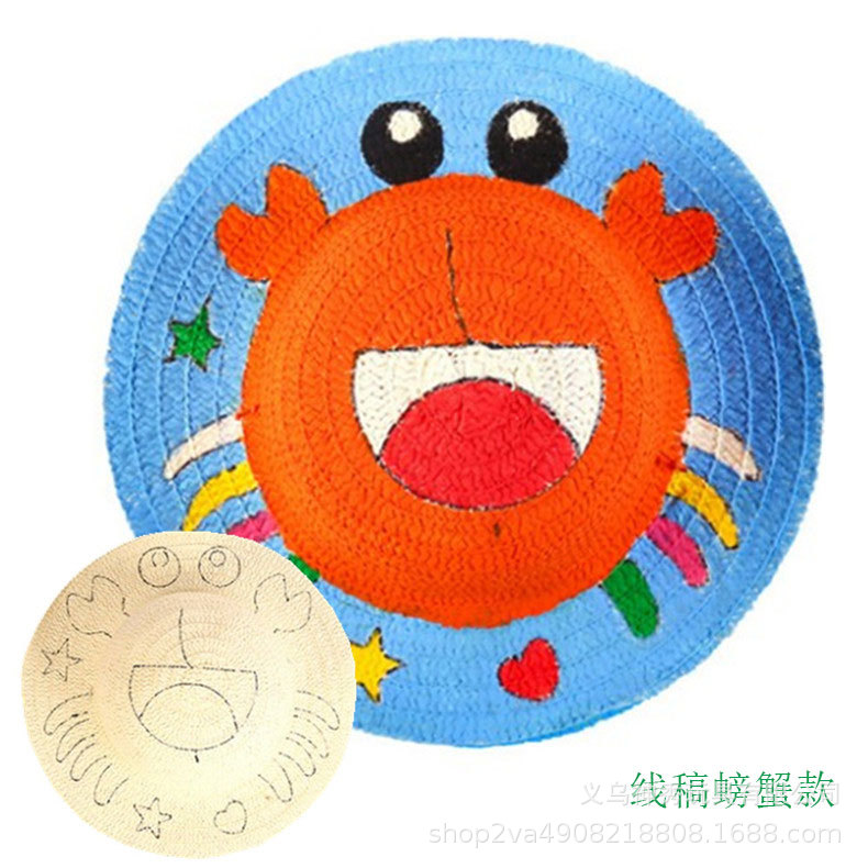 Pintura sombrero de paja sombrero tejido línea proyecto paja sombrero graffiti color pintado a mano adulto hecho a mano DIY creativo material decorativo