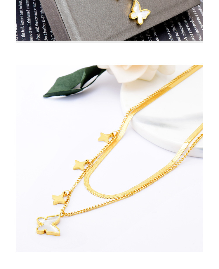 Fashion Butterfly Titanium Steel Layered Necklaces Inlay Shell Stainless Steel Necklaces 1 Piece display picture 1