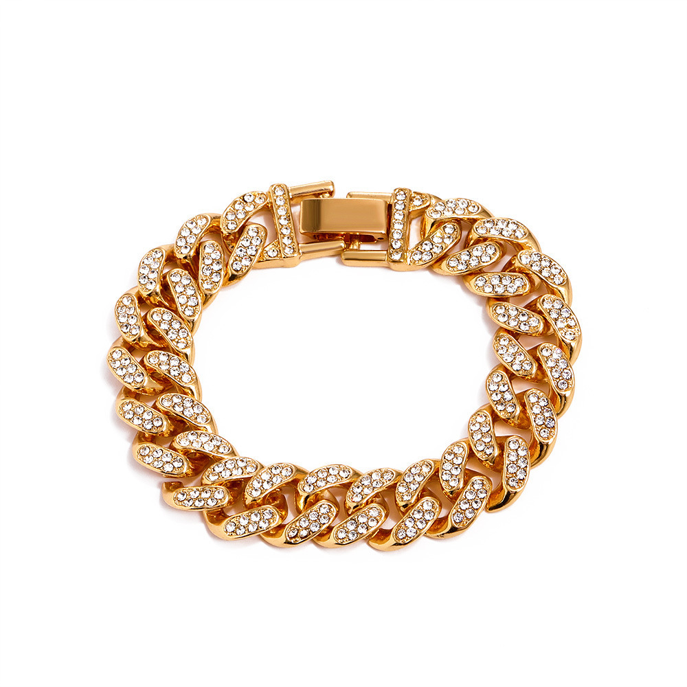 Bracciale cubano con diamanti pieni di personalità hip hop coreano, design di lusso all'ingrosso, coppia, uomo e donna, bracciale in acciaio al titanio_voghion.com