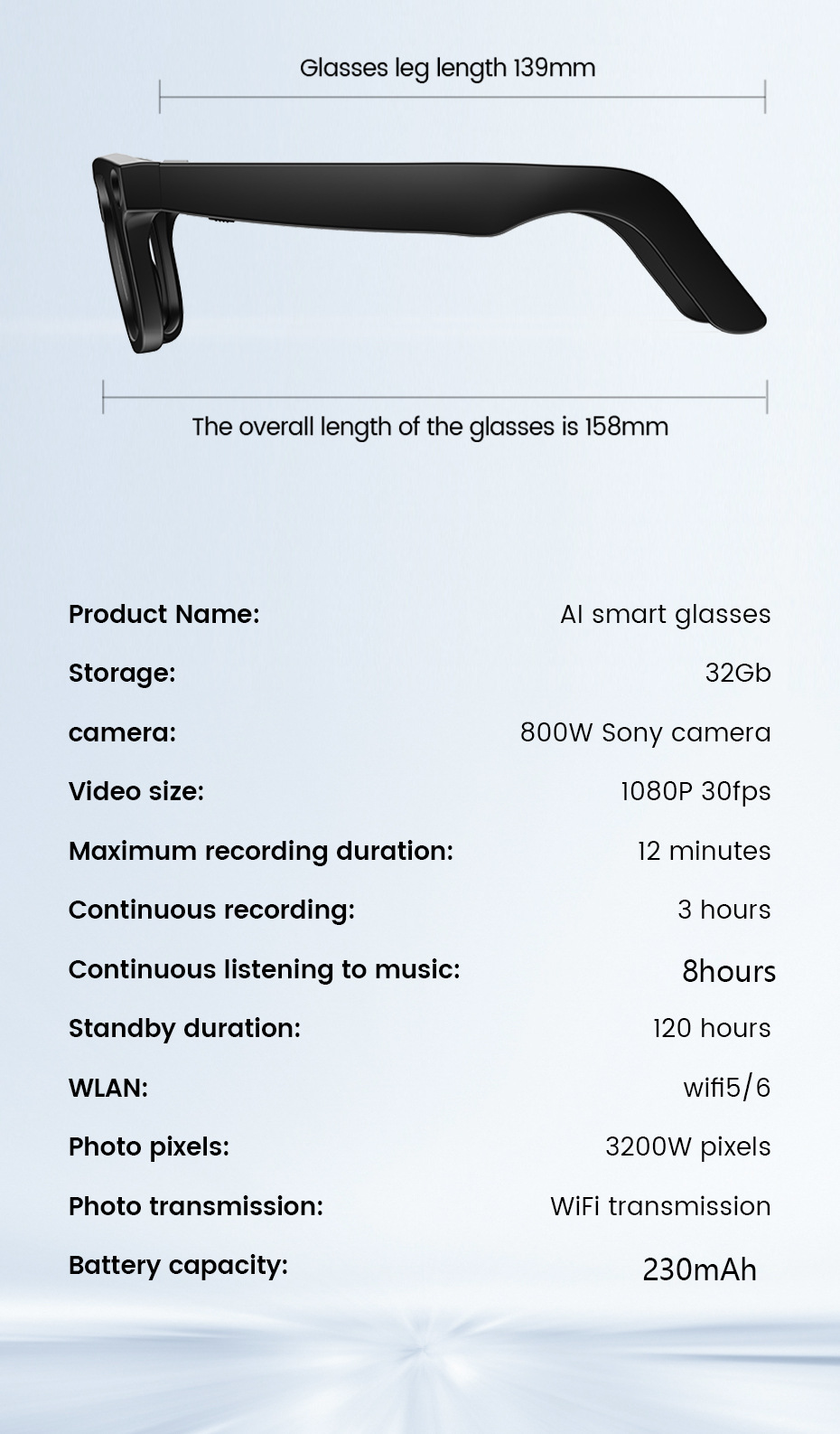 Grenzüberschreitend neue E03 intelligente KI-Foto-Brille mit 800W Kamera, Bildstabilisierung, Fotografie, Erkennung, Übersetzung intelligente Brille