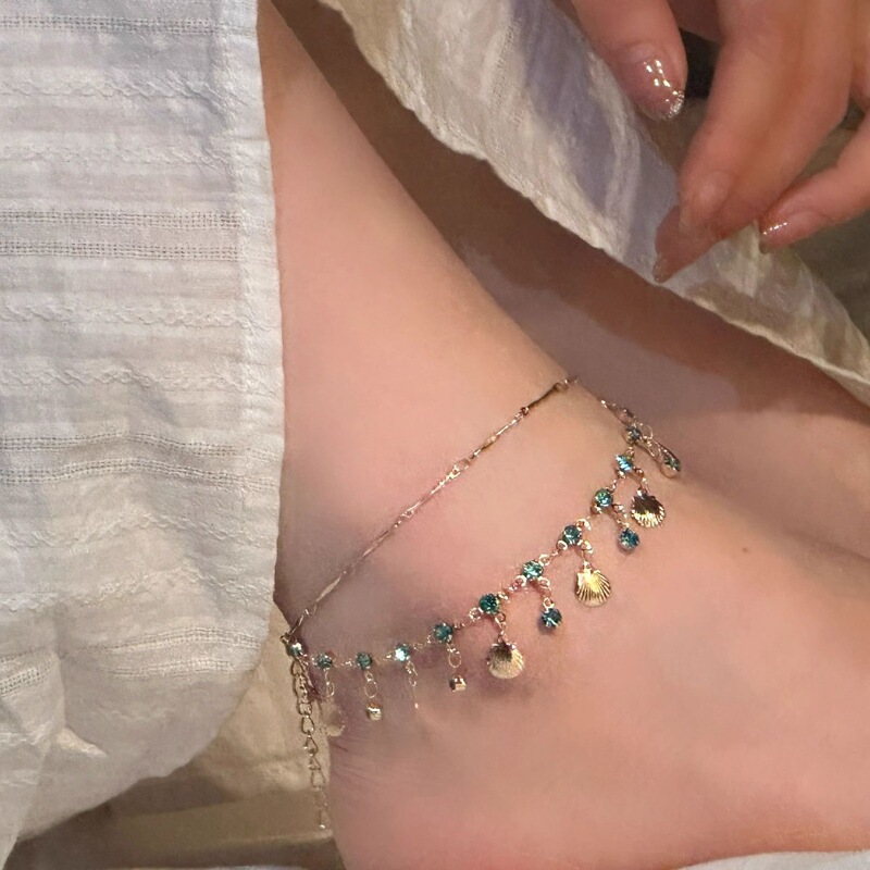 Blue Love Super Flash Double Layer Shell Anklet Niche Exquisite Seaside Resort Style Anklet 2025 New Hot Style Blue Love Super Flash Double Layer Shell Anklet Niche Exquisite Seaside Resort Style Anklet 2025 New Hot Style