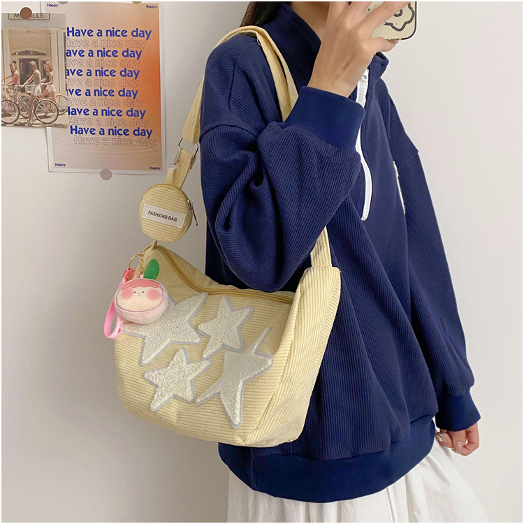 Large-capacity five-pointed star bag, women's crossbody Instagram summer cute and versatile single-shoulder canvas bag, student commuting dumpling bag undefined