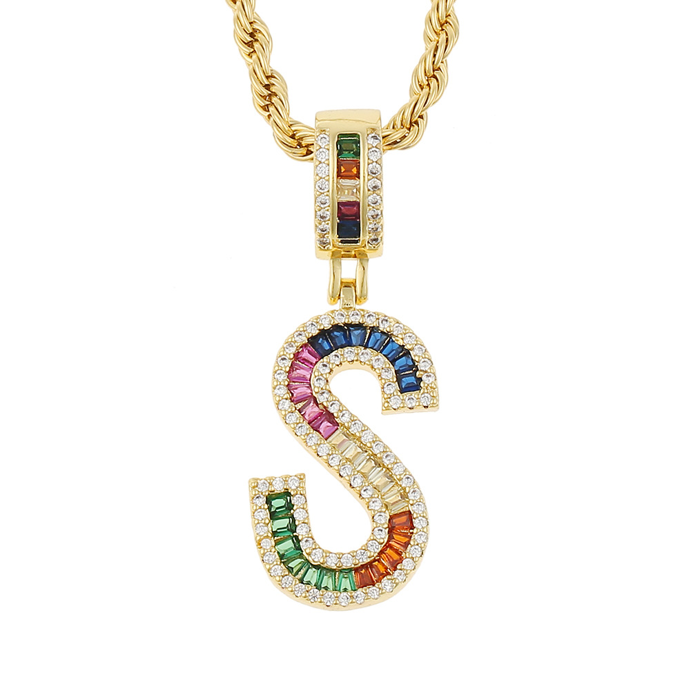 Hip Hop Color Zircon 26 English Letter Copper Necklace