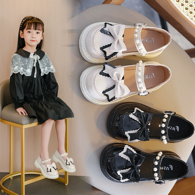 Детские кожаные туфли для девочек, весна 2025, новинка, в британском стиле, туфли для маленьких принцесс, с круглым носком, детская обувь